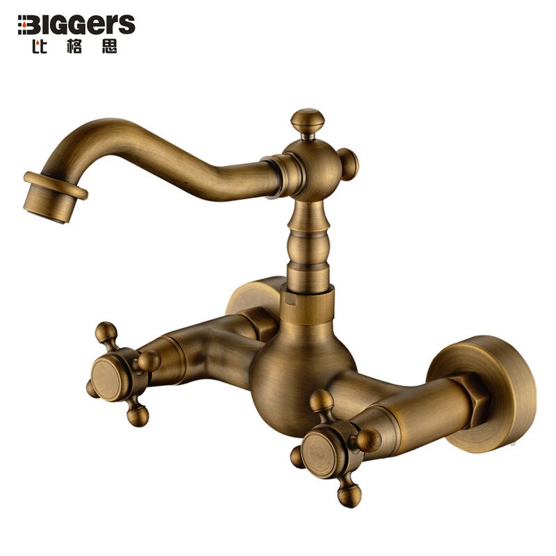   ǰ û  ڵ  Ʈ ξ     ͼ 550F ž/Free shipping European antique bronze double handles wall mounted kitchen faucet wall mounte